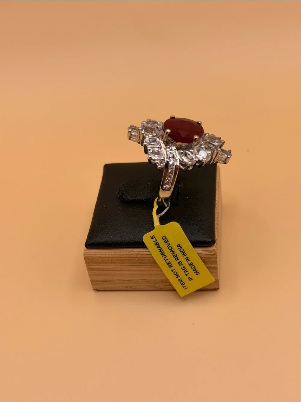 925 Sterling Silver White Topaz & Niassa Ruby Ring Size 6.25.